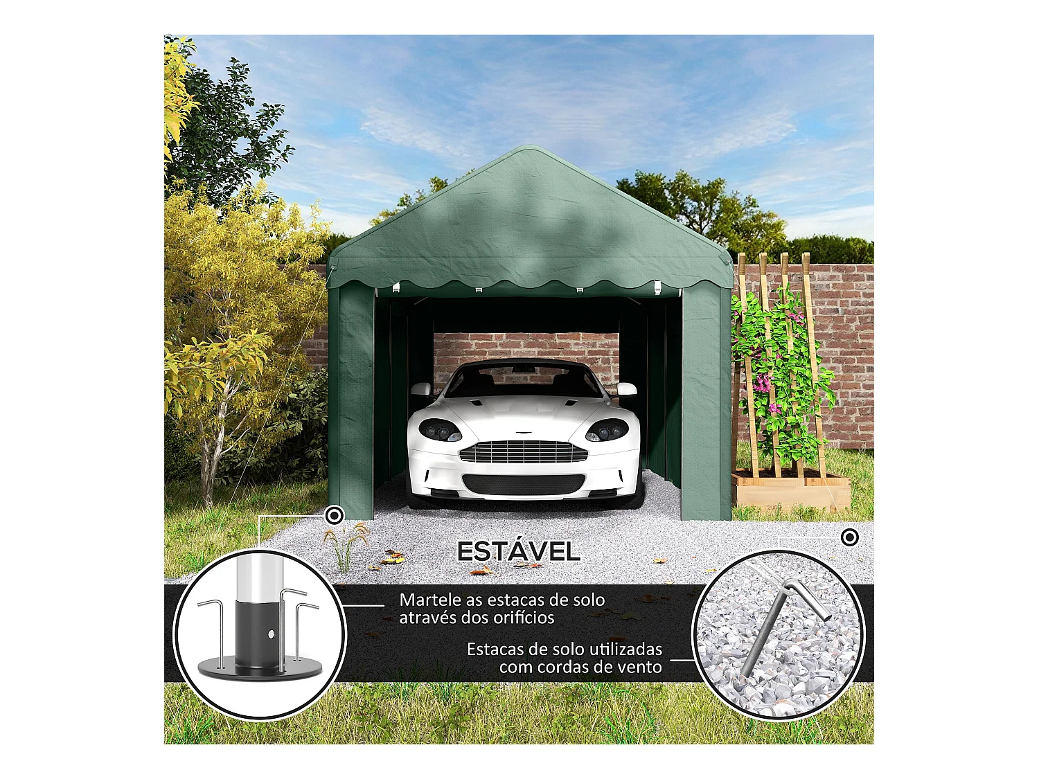 Carpa Burgos Outsunny puertas desmontables verde 280x594x300 cm