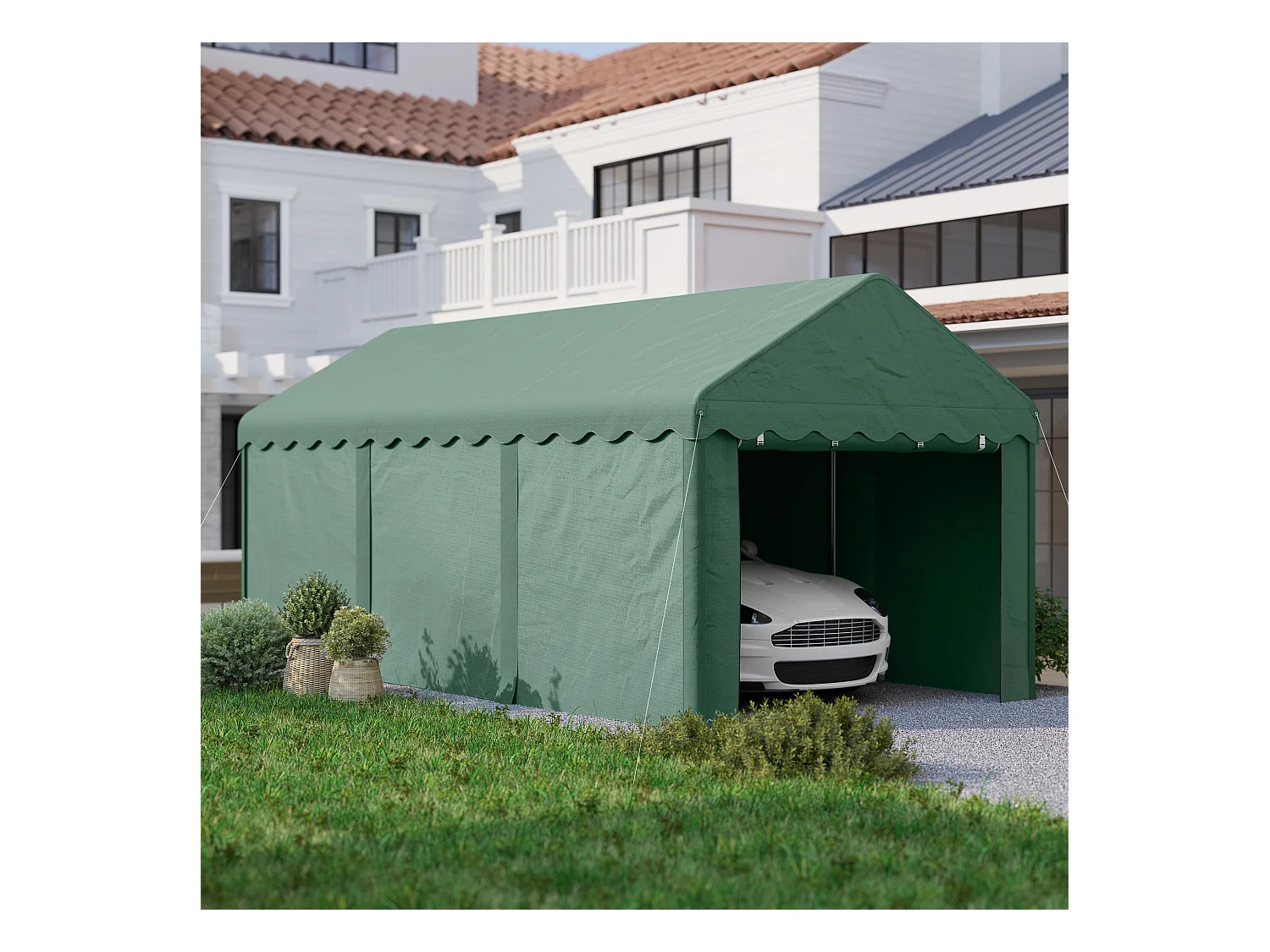 Carpa Burgos Outsunny puertas desmontables verde 280x594x300 cm