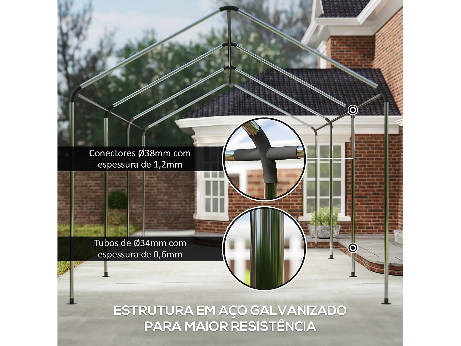 Tenda de Garagem Impermeável 6x3 m para Carros e Barcos com Estrutura Resistente e Portas Desmontáveis