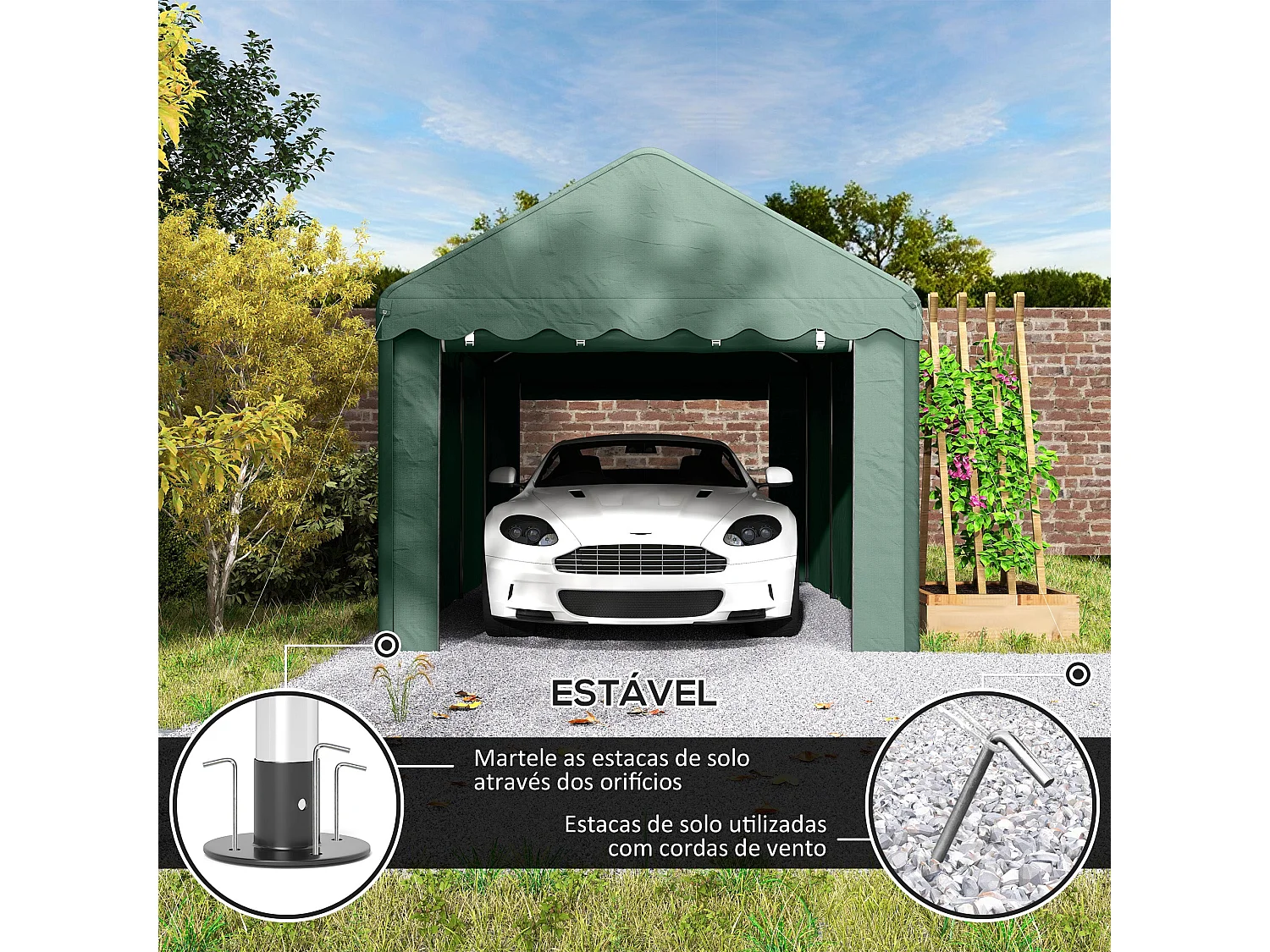 Tenda de Garagem Impermeável 6x3 m para Carros e Barcos com Estrutura Resistente e Portas Desmontáveis