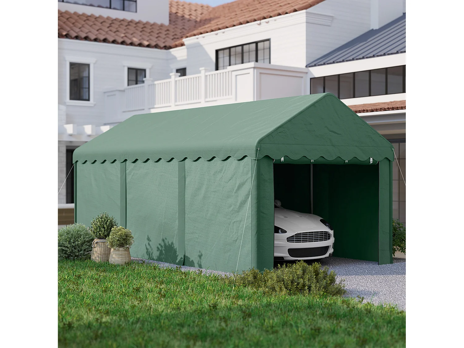 Tenda de Garagem Impermeável 6x3 m para Carros e Barcos com Estrutura Resistente e Portas Desmontáveis