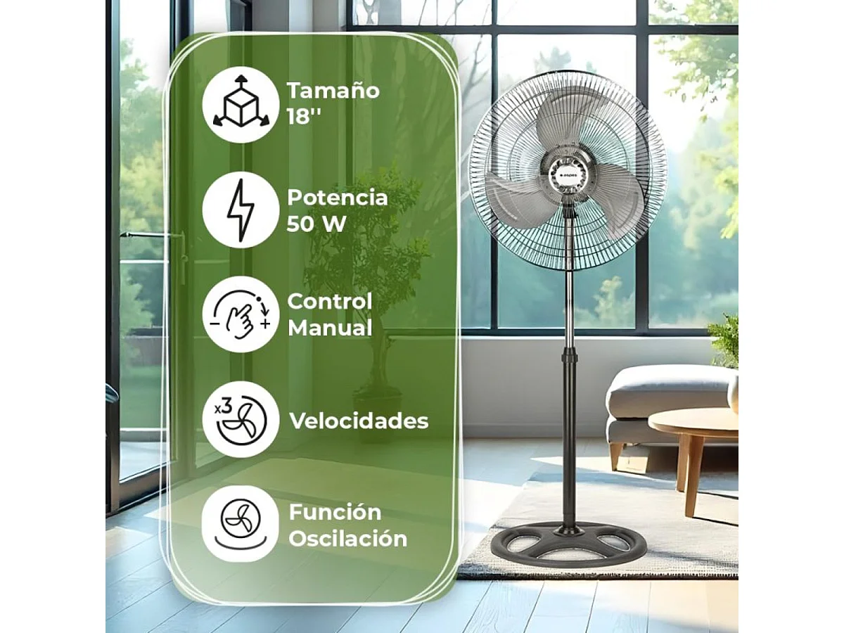 Ventilador de pie Aspes AVP501800OVN 50W 3 velocidades multiposición 3 aspas negro/inox 130 cm