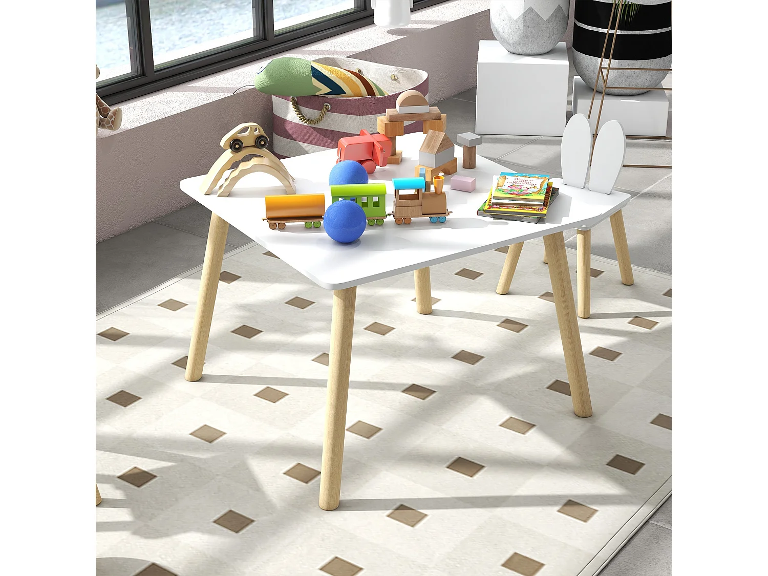 Conjunto infantil Dalia Aiyaplay mesa + 2 sillas +3A blanco/natural