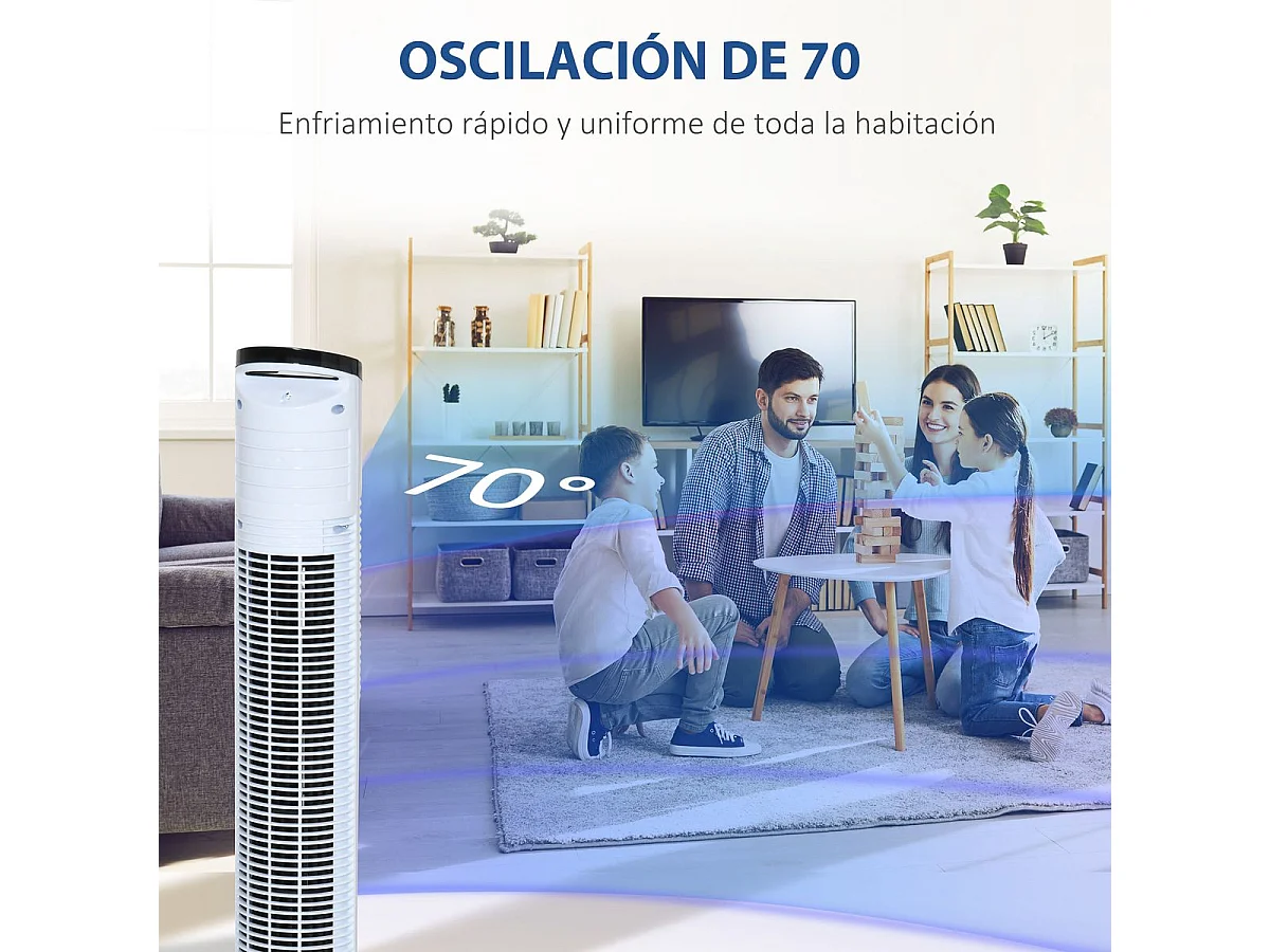 Ventilador de torre Rex Homcom 50W oscilante + 3 velocidades + control remoto blanco 78,5 cm