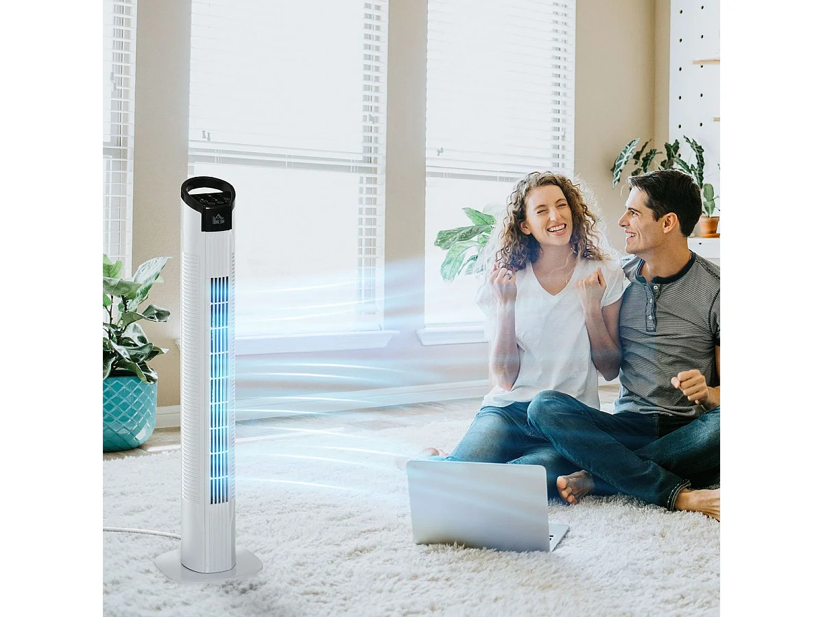 Ventilador de torre Rex Homcom 50W oscilante + 3 velocidades + control remoto blanco 78,5 cm