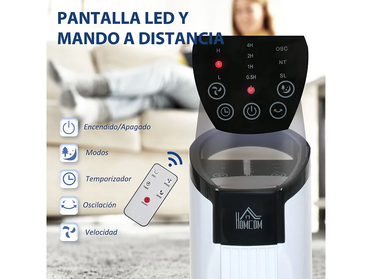 Ventilador de torre Rex Homcom 50W oscilante + 3 velocidades + control remoto blanco 78,5 cm