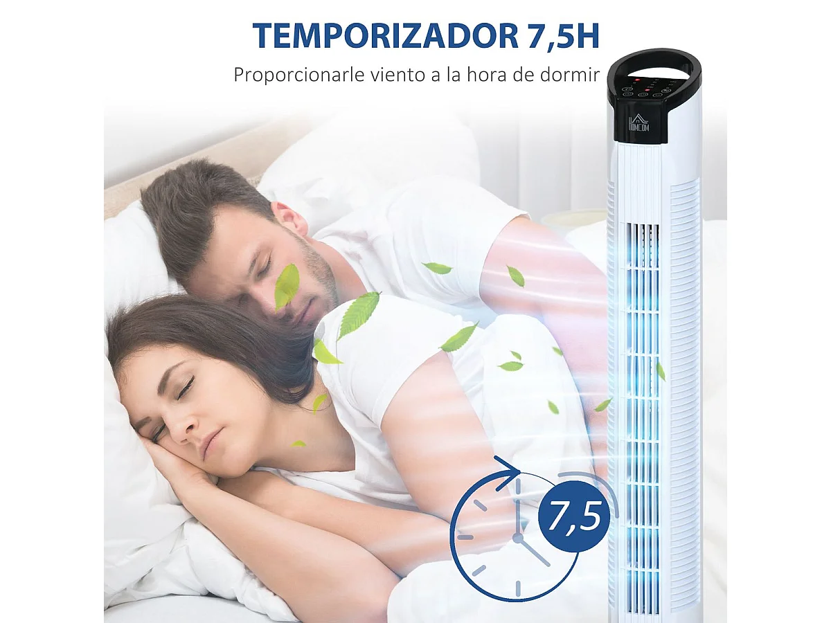 Ventilador de torre Rex Homcom 50W oscilante + 3 velocidades + control remoto blanco 78,5 cm