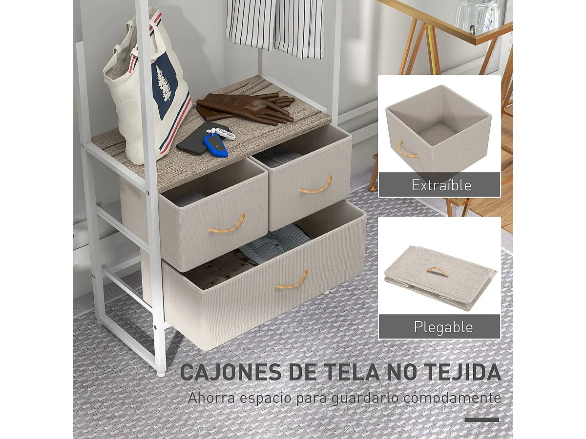Suporte para Cabides com 3 Gavetas e Prateleira - Design Moderno para Entrada e Quarto 58,5x30x178 cm - Modelo Reykjavik