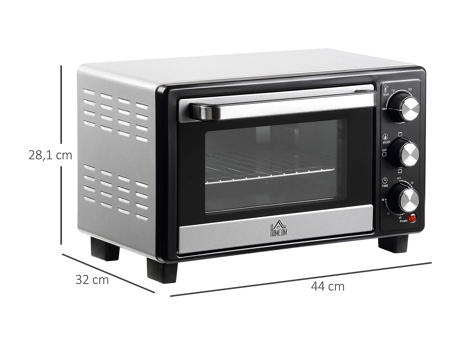 Horno eléctrico de sobremesa Homcom Casiopea 1400W portátil 16L plata 28,1x32x44 cm