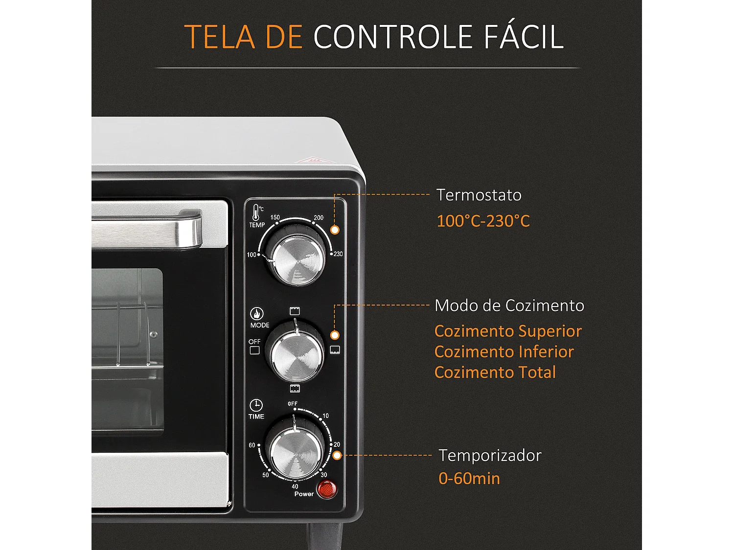 Horno eléctrico de sobremesa Homcom Casiopea 1400W portátil 16L plata 28,1x32x44 cm