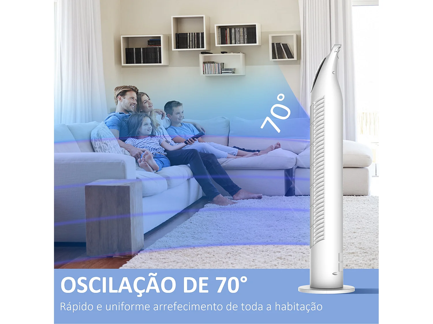 Ventilador de torre Jose Homcom 40W oscilante + 3 velocidades + control remoto blanco 78,5 cm