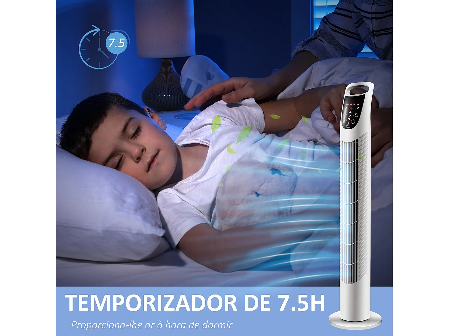 Ventilador de torre Jose Homcom 40W oscilante + 3 velocidades + control remoto blanco 78,5 cm