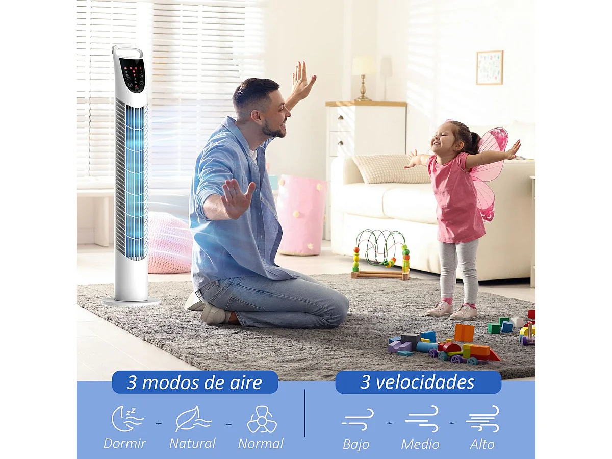 Ventilador de torre Jose Homcom 40W oscilante + 3 velocidades + control remoto blanco 78,5 cm