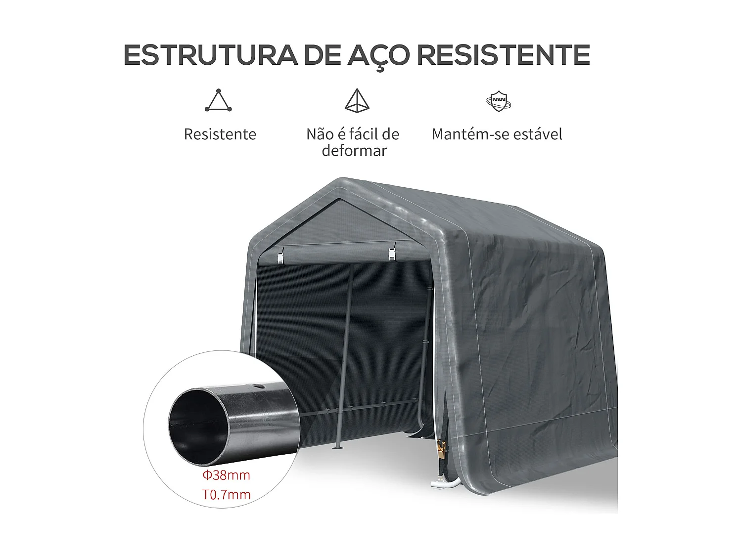 Cobertizo Caraz Outsunny lona impermeable gris oscuro 200x240x200 cm