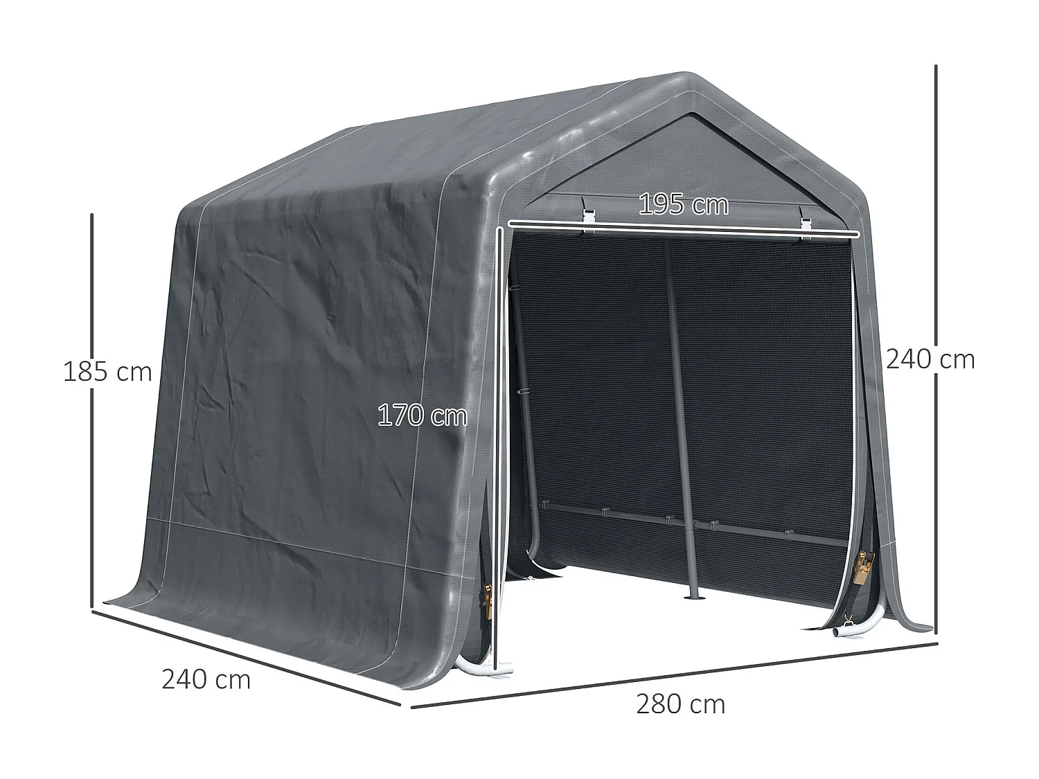 Cobertizo Caraz Outsunny lona impermeable gris oscuro 200x240x200 cm