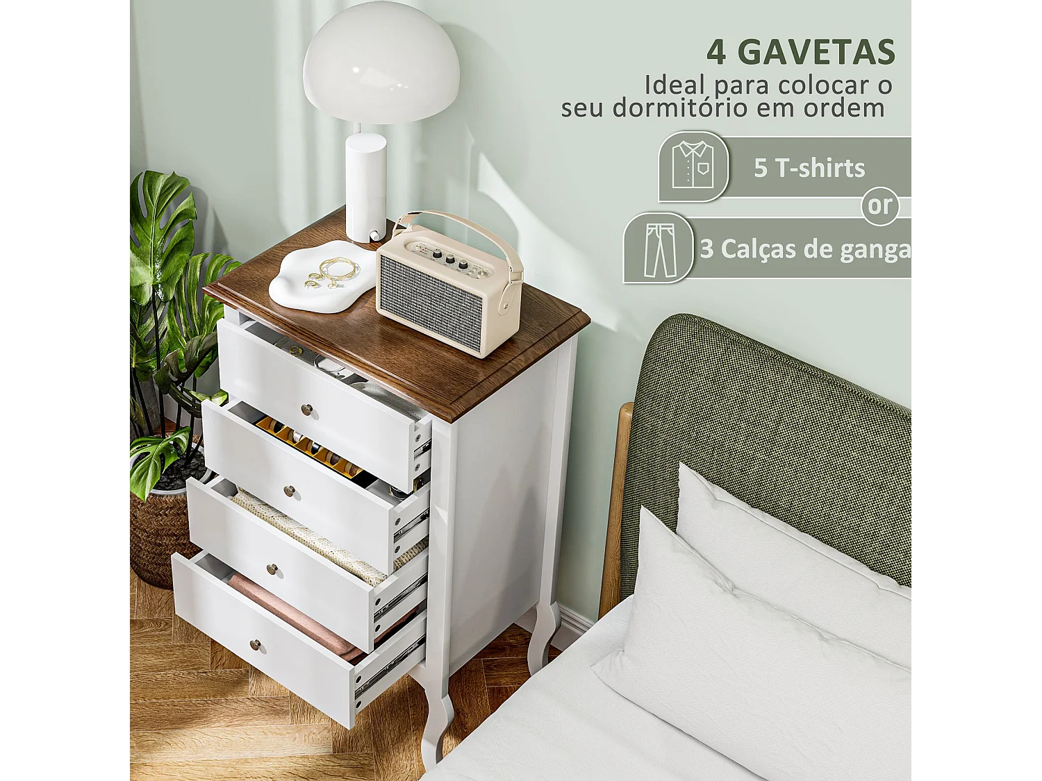 Cómoda Kiwita Homcom 4 cajones blanco 98,5x60x40 cm