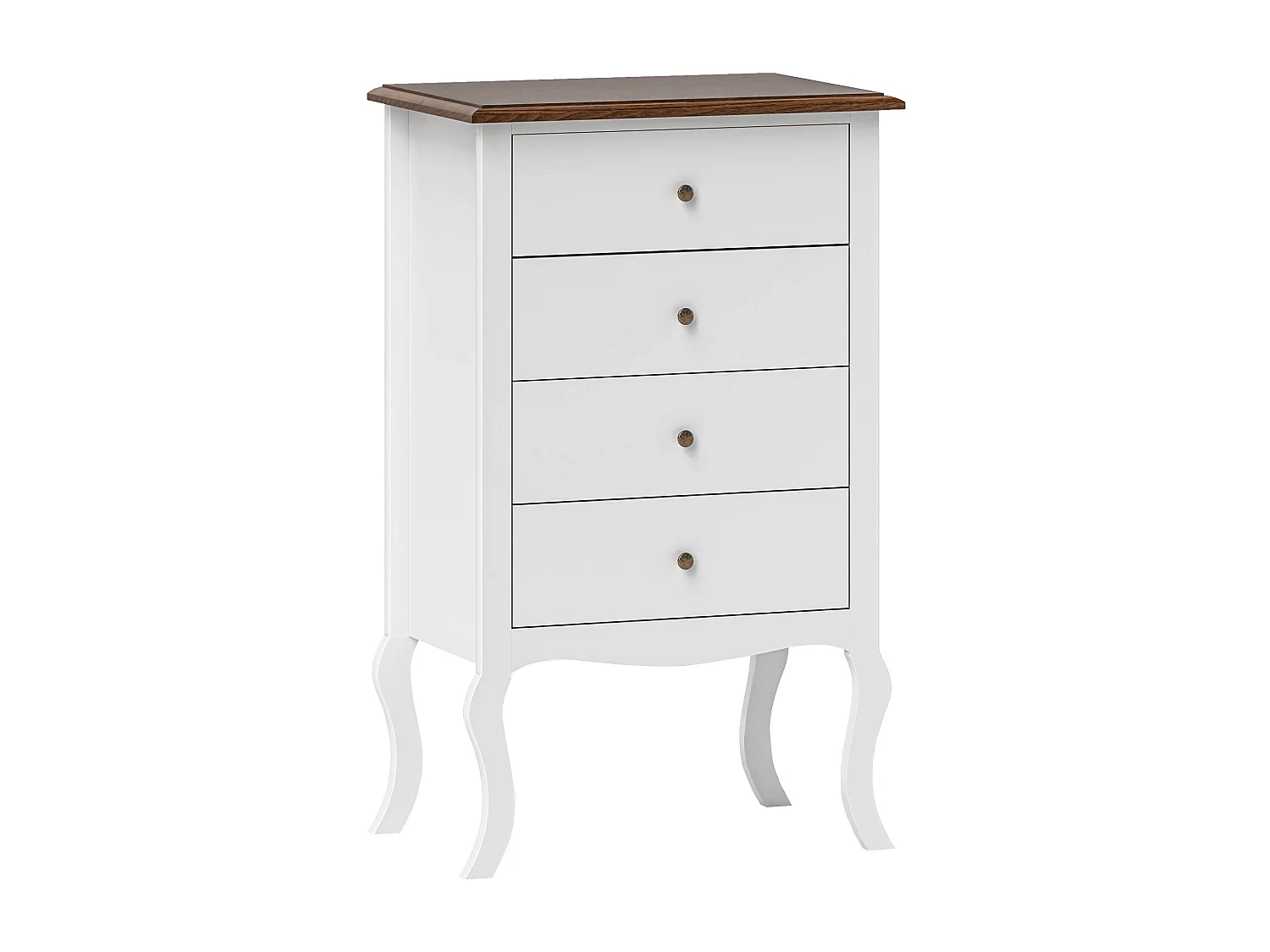 Cómoda Amélie Elegante com 4 Gavetas em Estilo Francês – 60x40x98,5 cm em Branco e Madeira