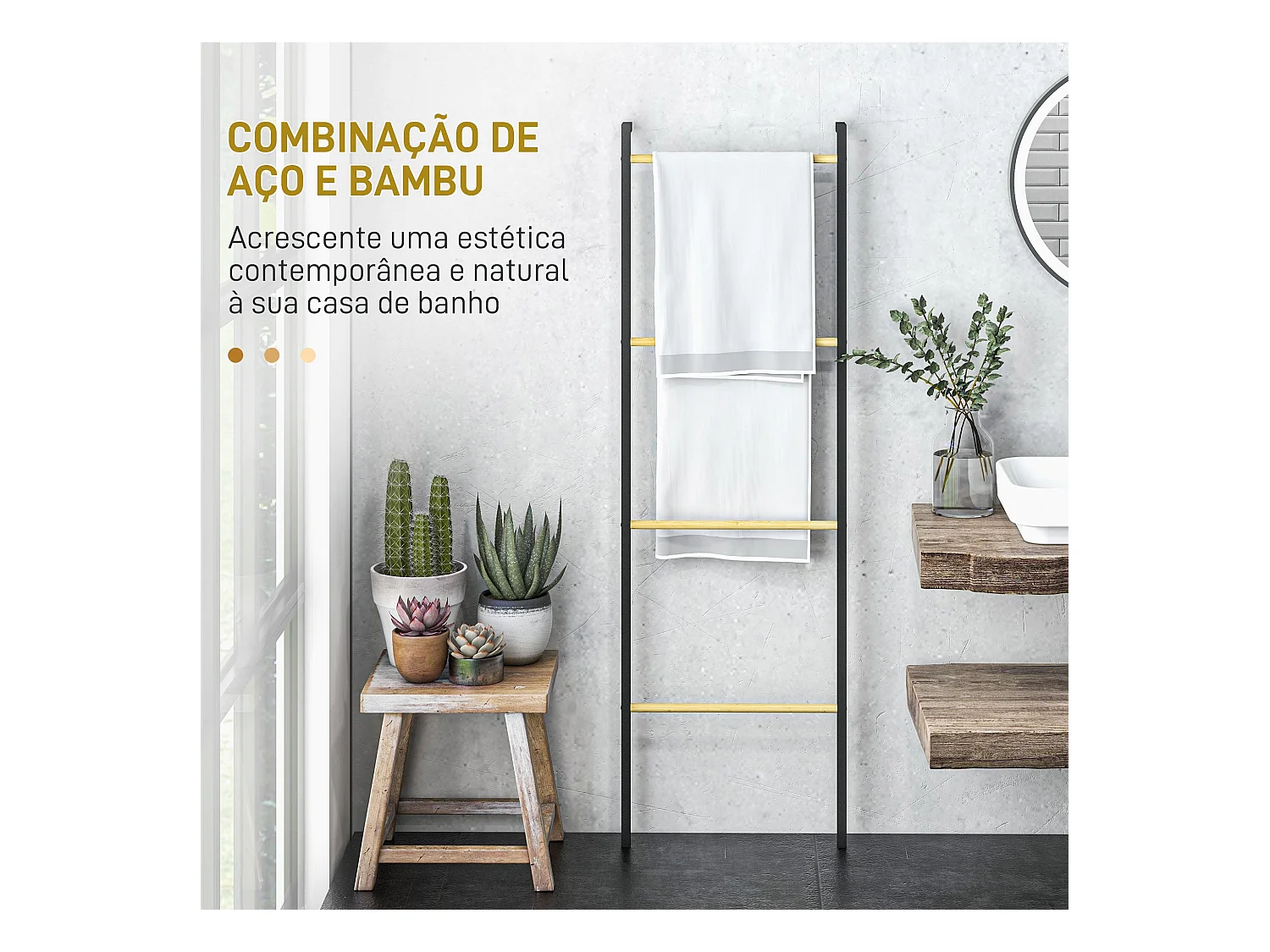 Toallero Ginebra Homcom 4 niveles escalonado bambú y madera negro 167,5x49x5,5 cm