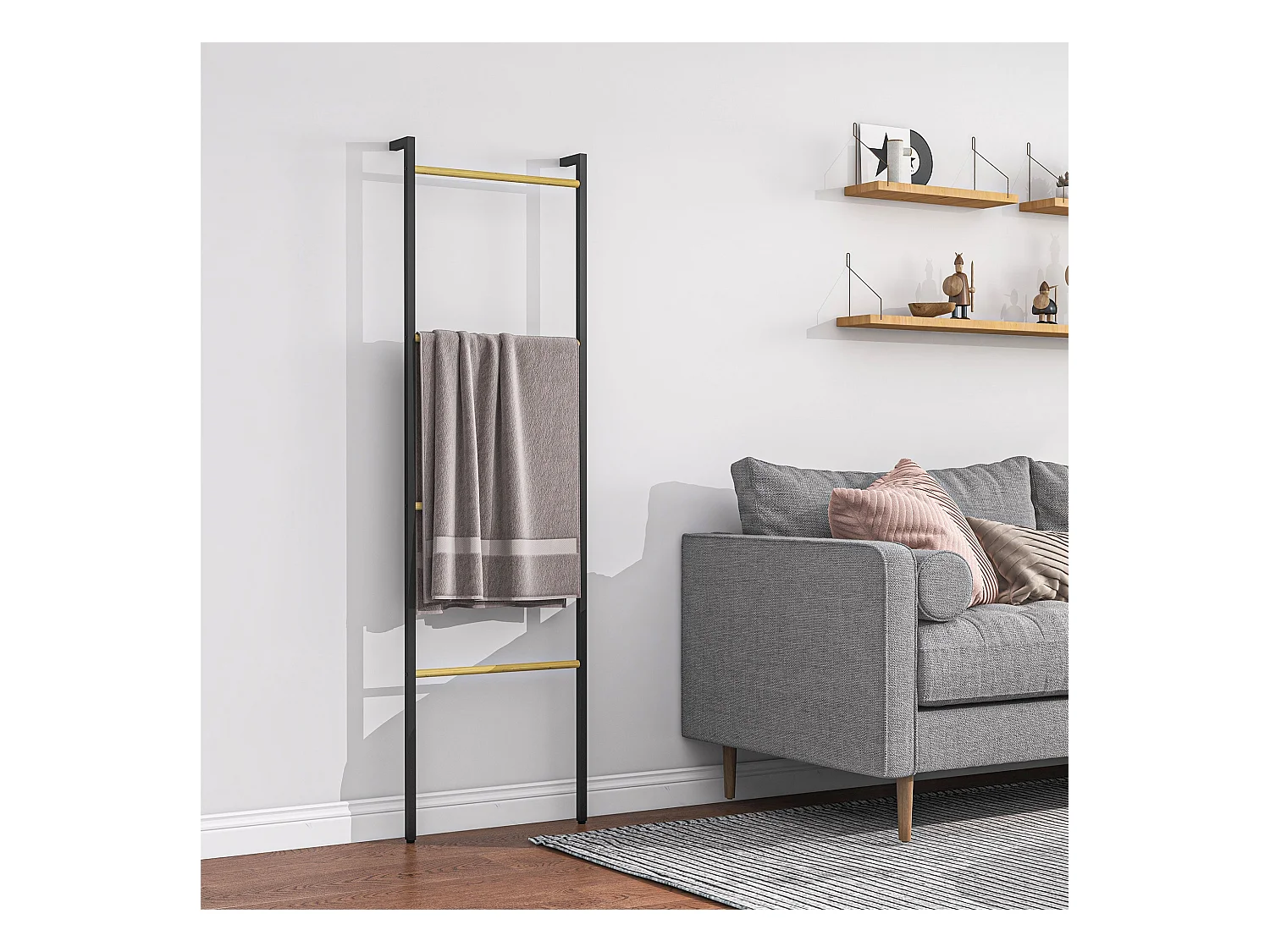 Toallero Ginebra Homcom 4 niveles escalonado bambú y madera negro 167,5x49x5,5 cm