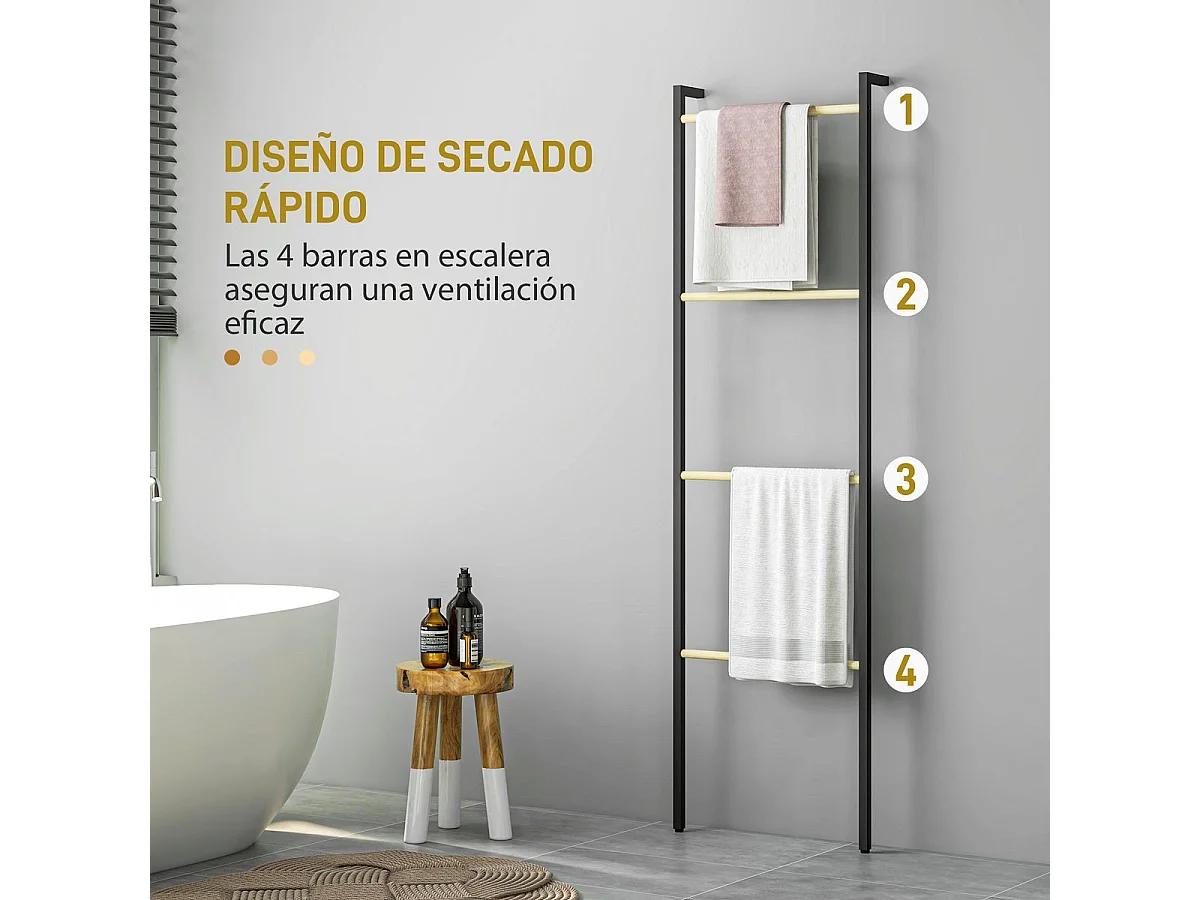 Toallero Ginebra Homcom 4 niveles escalonado bambú y madera negro 167,5x49x5,5 cm