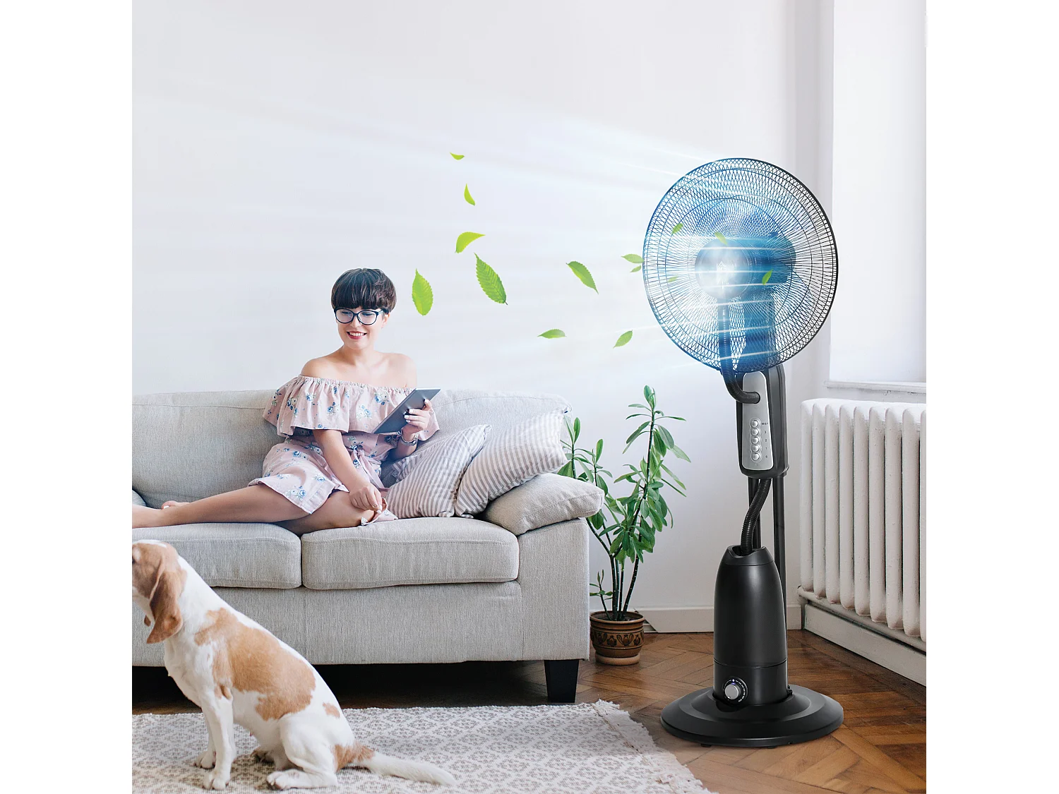 Ventilador de pie con nebulizador negro 44.5x44.5x120 cm HOMCOM