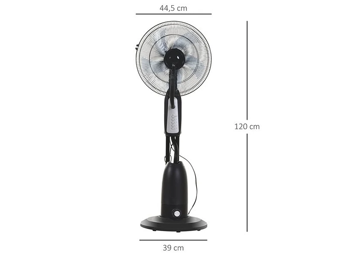 Ventilador de pie con nebulizador negro 44.5x44.5x120 cm HOMCOM
