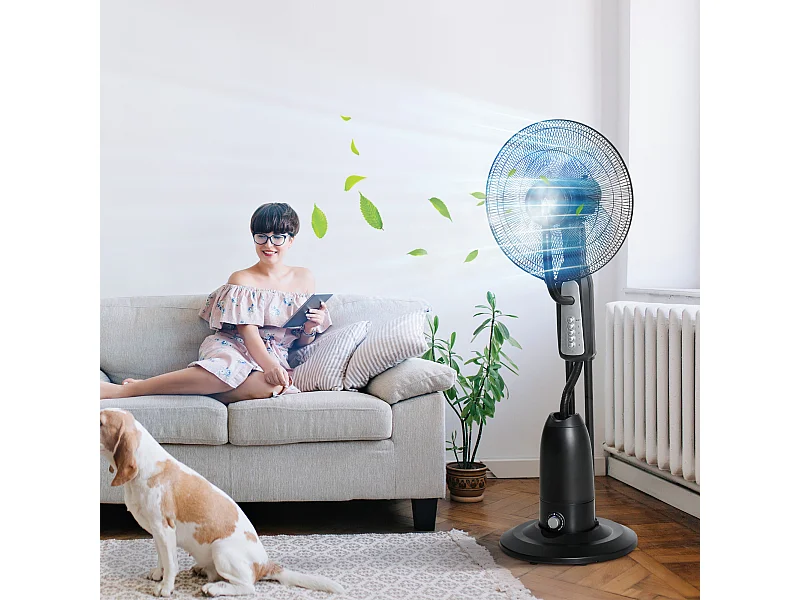 Ventilador de pie con nebulizador negro 44.5x44.5x120 cm HOMCOM