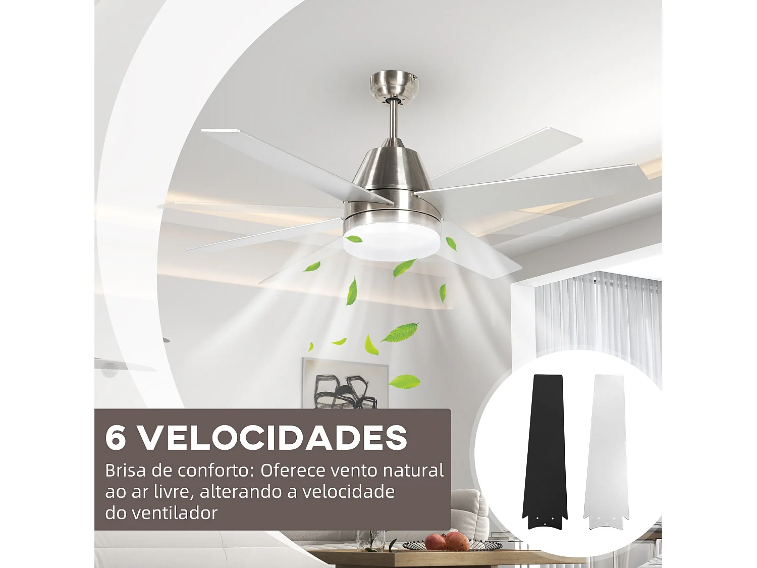 Ventoinha de Teto Reykjavik com Luz LED e Controle Remoto - Silenciosa e Eficiente para Quarto e Sala