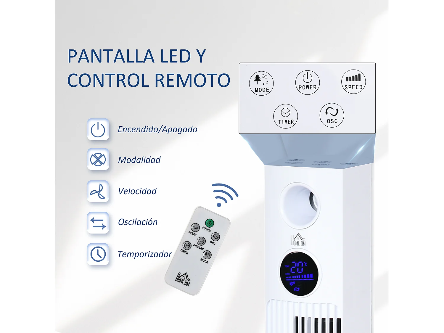 Ventilador de torre blanco 31.5x31.5x96 cm HOMCOM