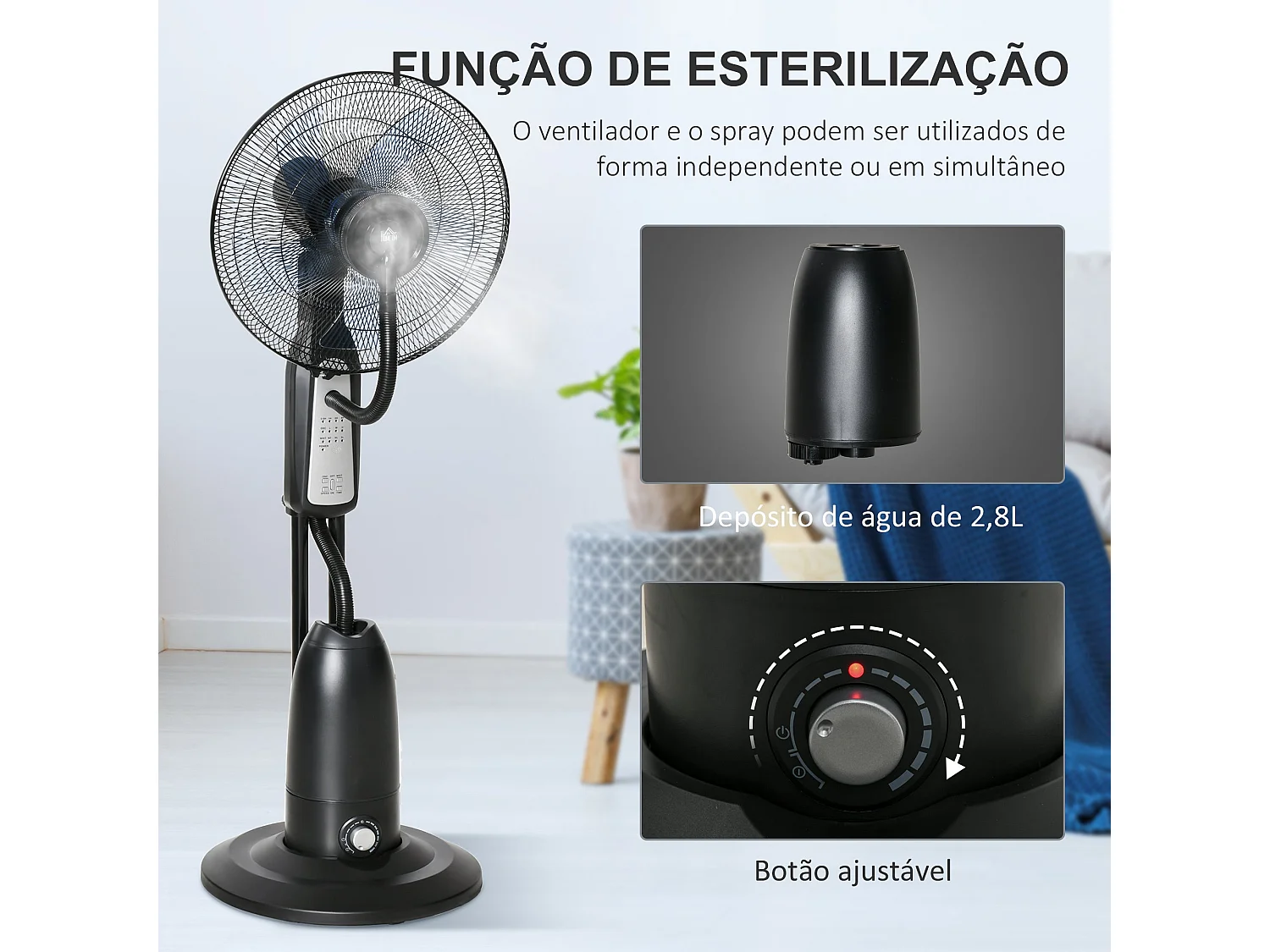 Ventilador nebulizador Wind Homcom 90W 3 modos 5 aspas negro 120 cm