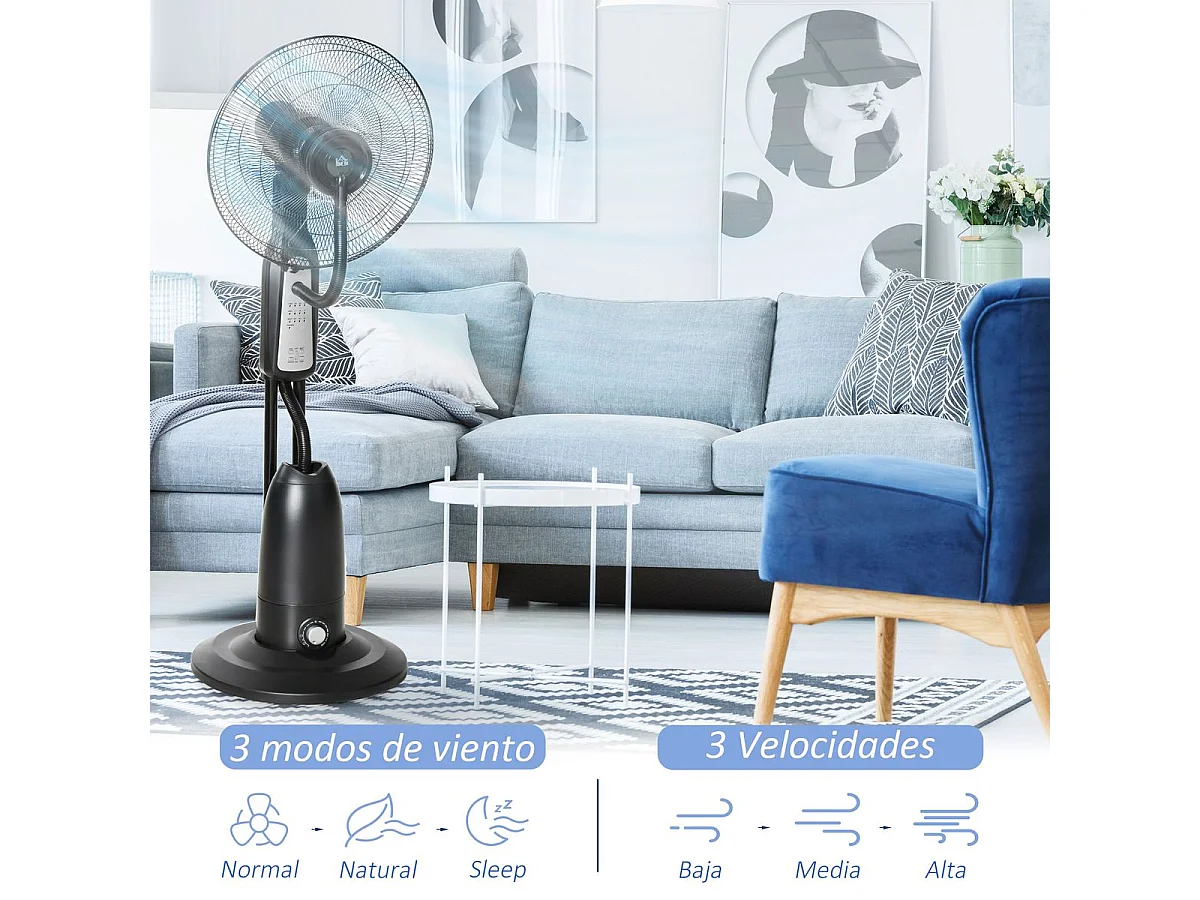 Ventilador nebulizador Wind Homcom 90W 3 modos 5 aspas negro 120 cm