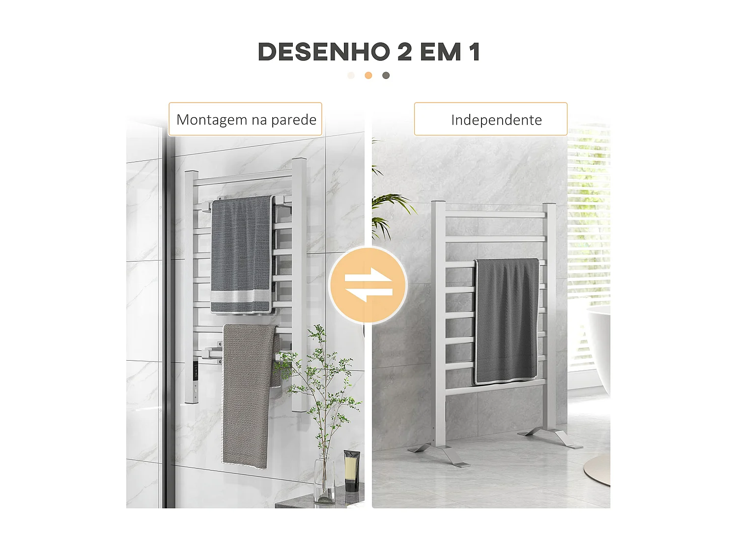 Toalheiro Elétrico ThermoLux 150W com 8 Barras - Montável na Parede ou Solo - Design Moderno em Prata