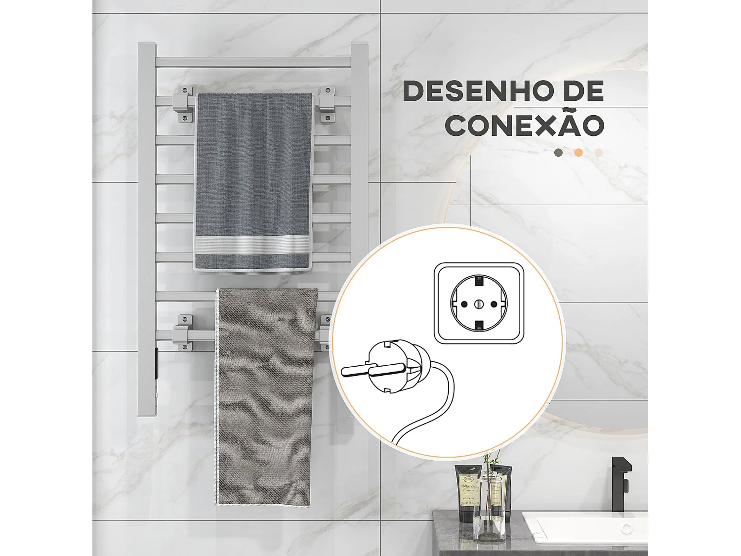 Toalheiro Elétrico ThermoLux 150W com 8 Barras - Montável na Parede ou Solo - Design Moderno em Prata