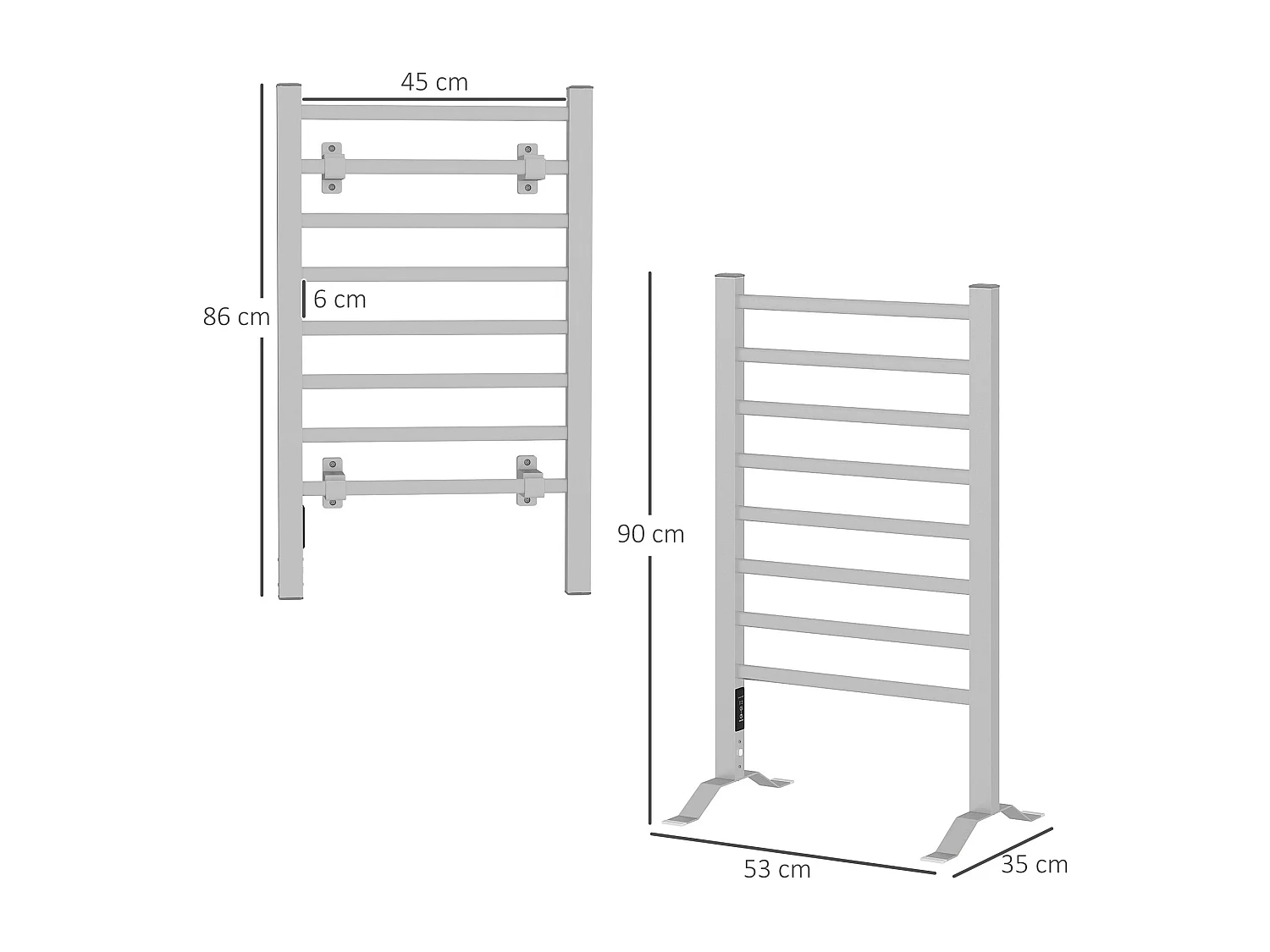 Toalheiro Elétrico ThermoLux 150W com 8 Barras - Montável na Parede ou Solo - Design Moderno em Prata