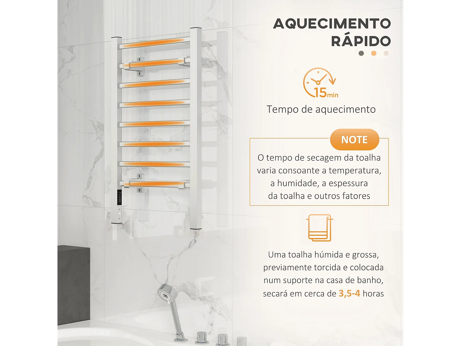 Toalheiro Elétrico ThermoLux 150W com 8 Barras - Montável na Parede ou Solo - Design Moderno em Prata