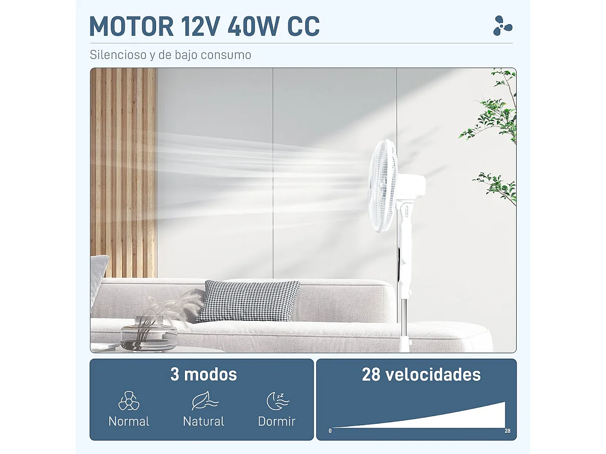 Ventoinha de Pé com Controlo Remoto 40W e 28 Velocidades – Modelo Dijon Branca