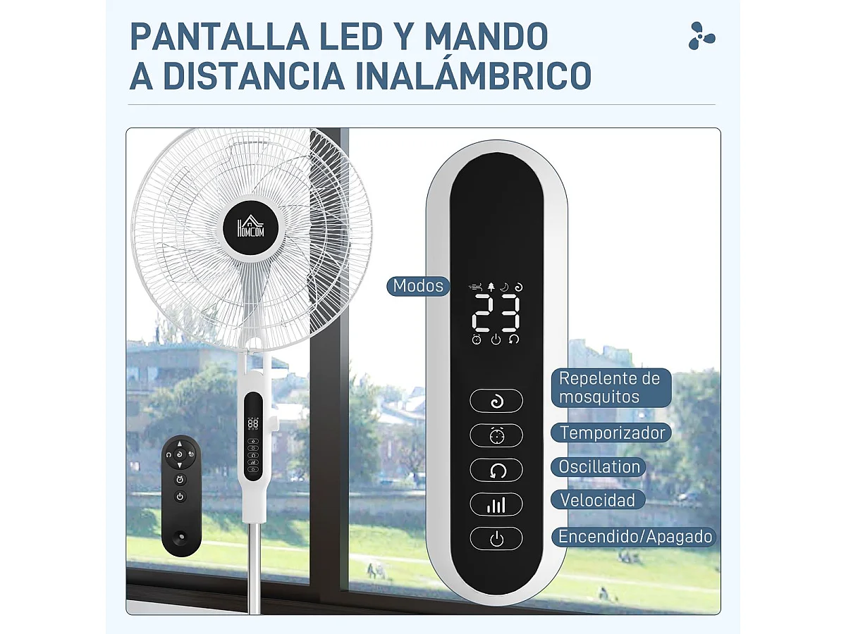 Ventilador de pie Horizon Homcom 40W función antimosquitos blanco Ø44,5x135 cm