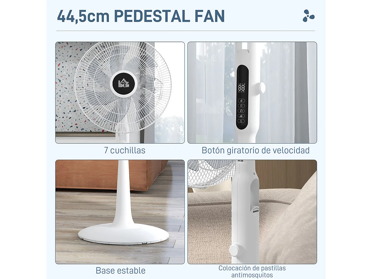 Ventilador de pie Horizon Homcom 40W función antimosquitos blanco Ø44,5x135 cm