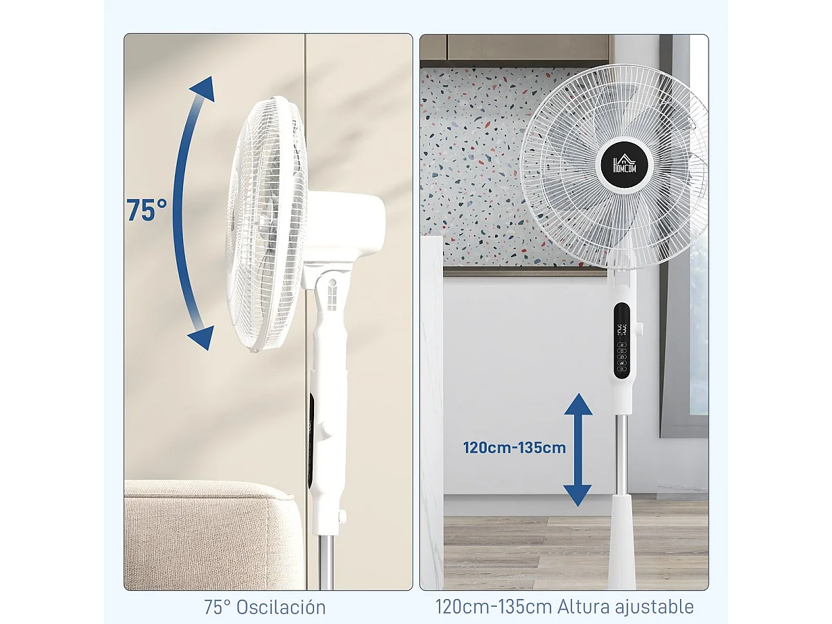 Ventilador de pie Horizon Homcom 40W función antimosquitos blanco Ø44,5x135 cm