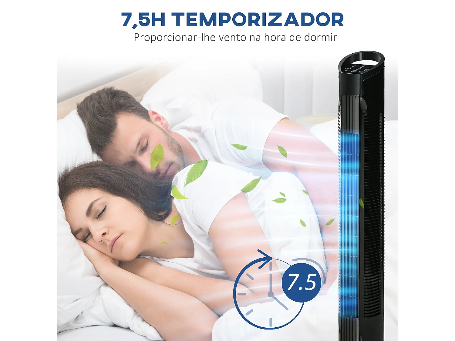 Ventoinha de Coluna 50W com Controle Remoto e Oscilação de 70° - 3 Velocidades e Temporizador de 7,5h em Preto