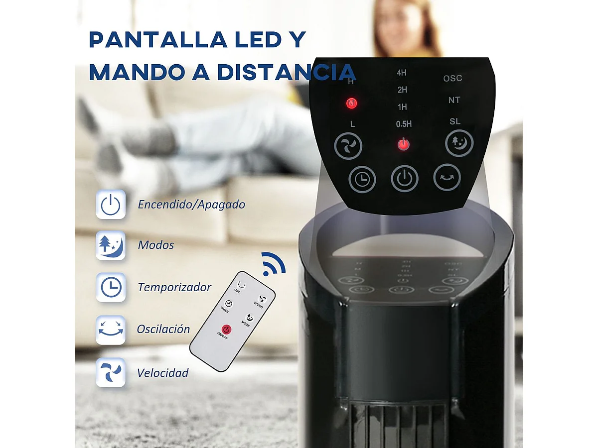 Ventilador de torre Borgoña Homcom 3 modos + 3 velocidades negro 78,5 cm