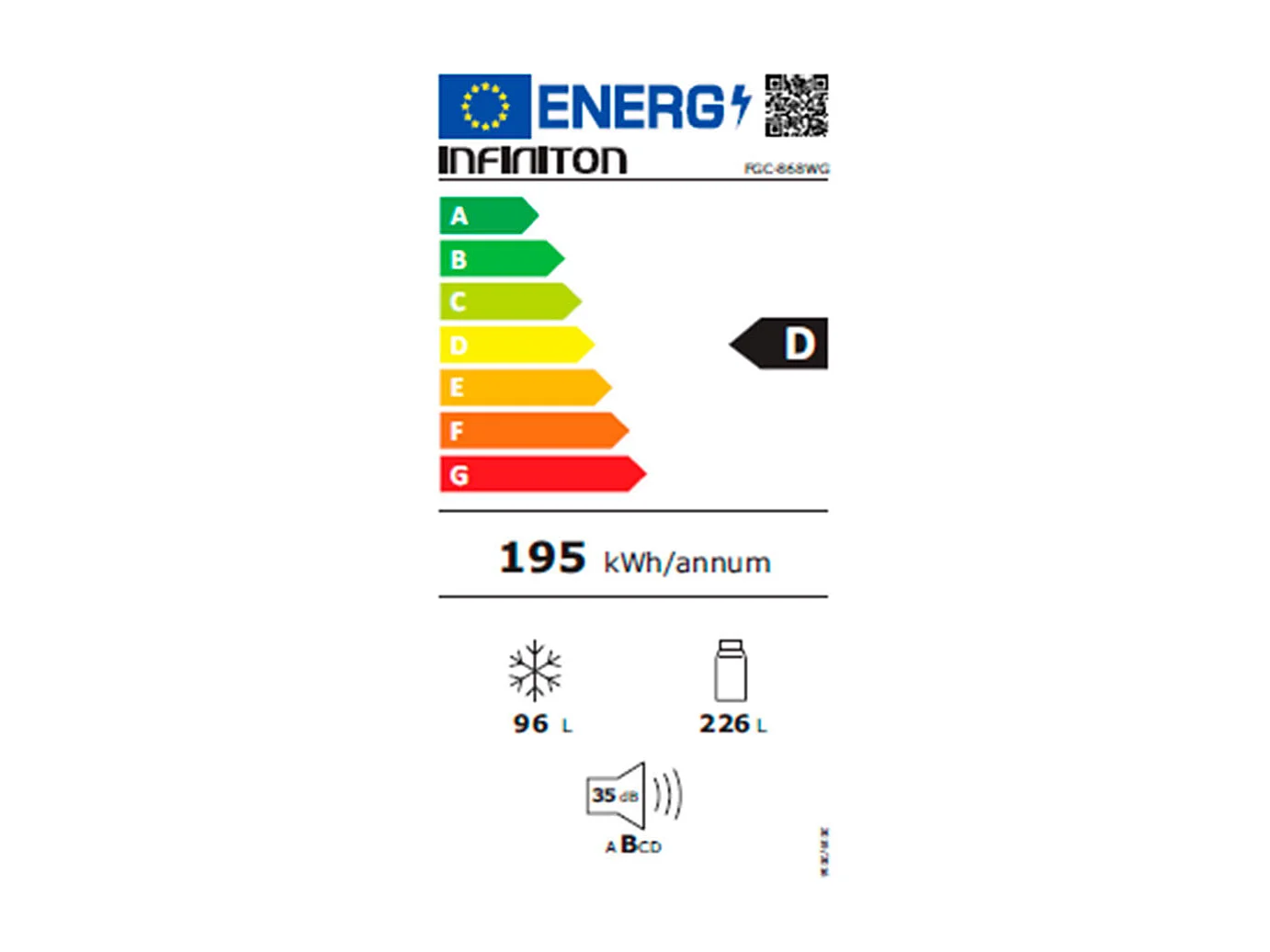 Frigorífico combi Infiniton FGC-868WG Total No Frost 322L D cristal blanco 185,5 cm