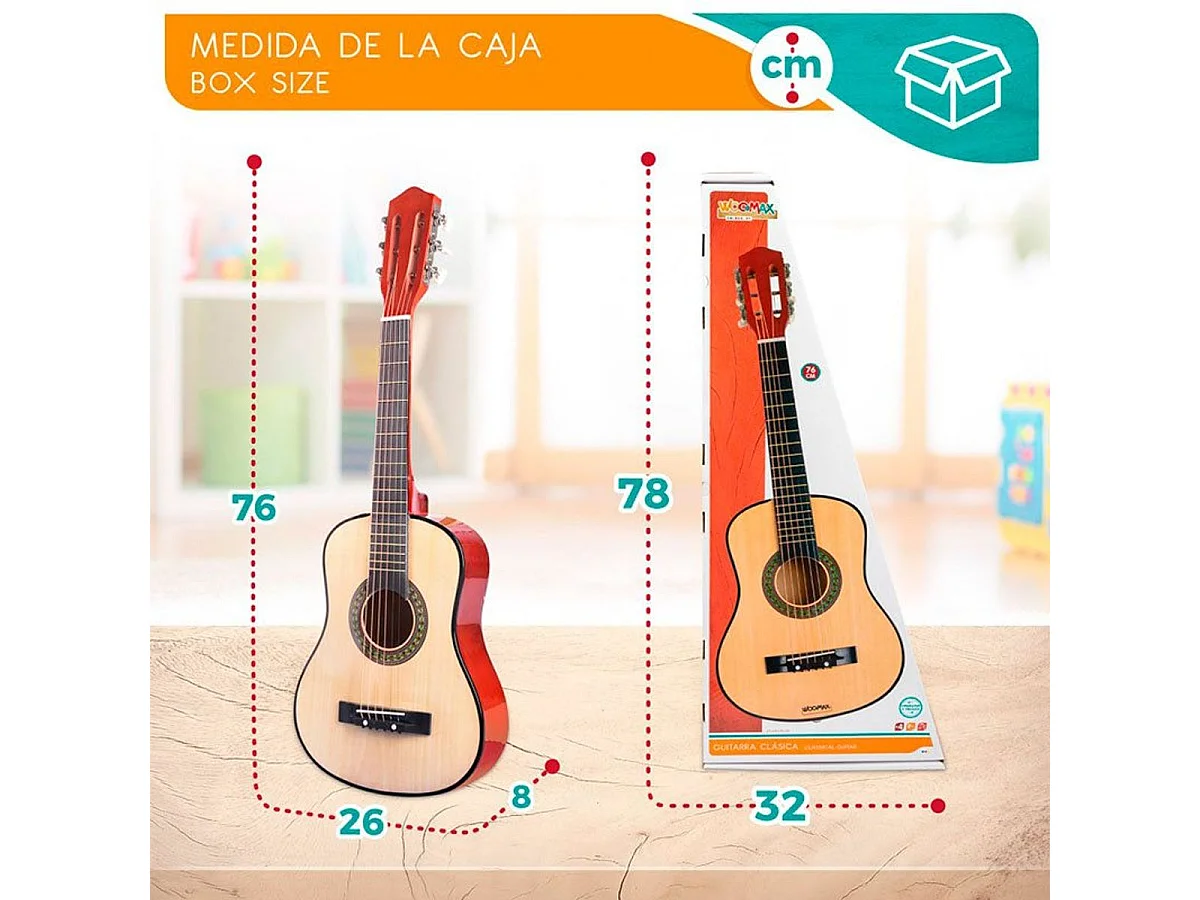 Guitarra española infantil Woomax 6 cuerdas +4A marrón 76x26x8 cm