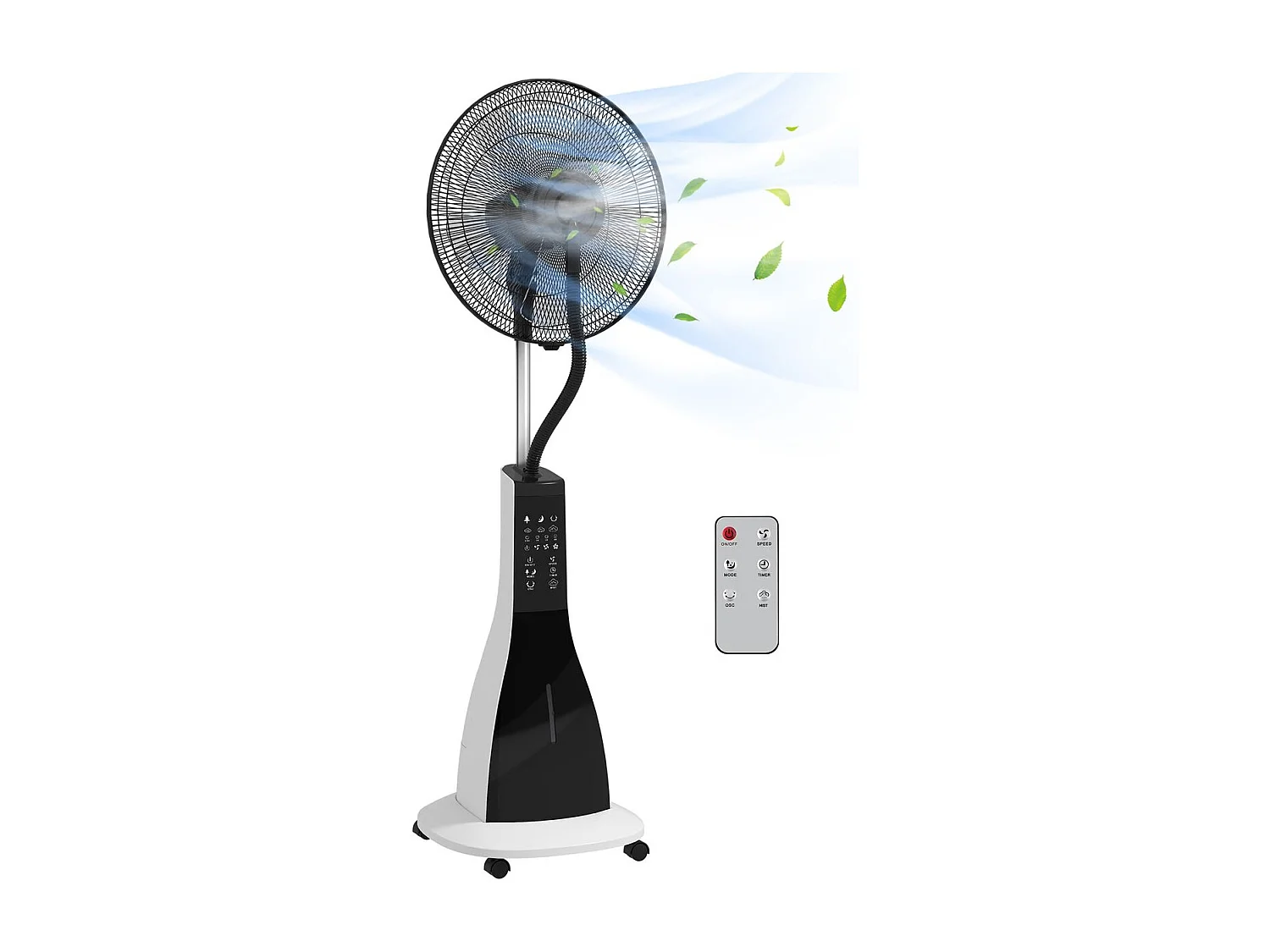 Ventilador nebulizador Big Homcom 90W 3 velocidades + 5 aspas blanco/negro 120 cm