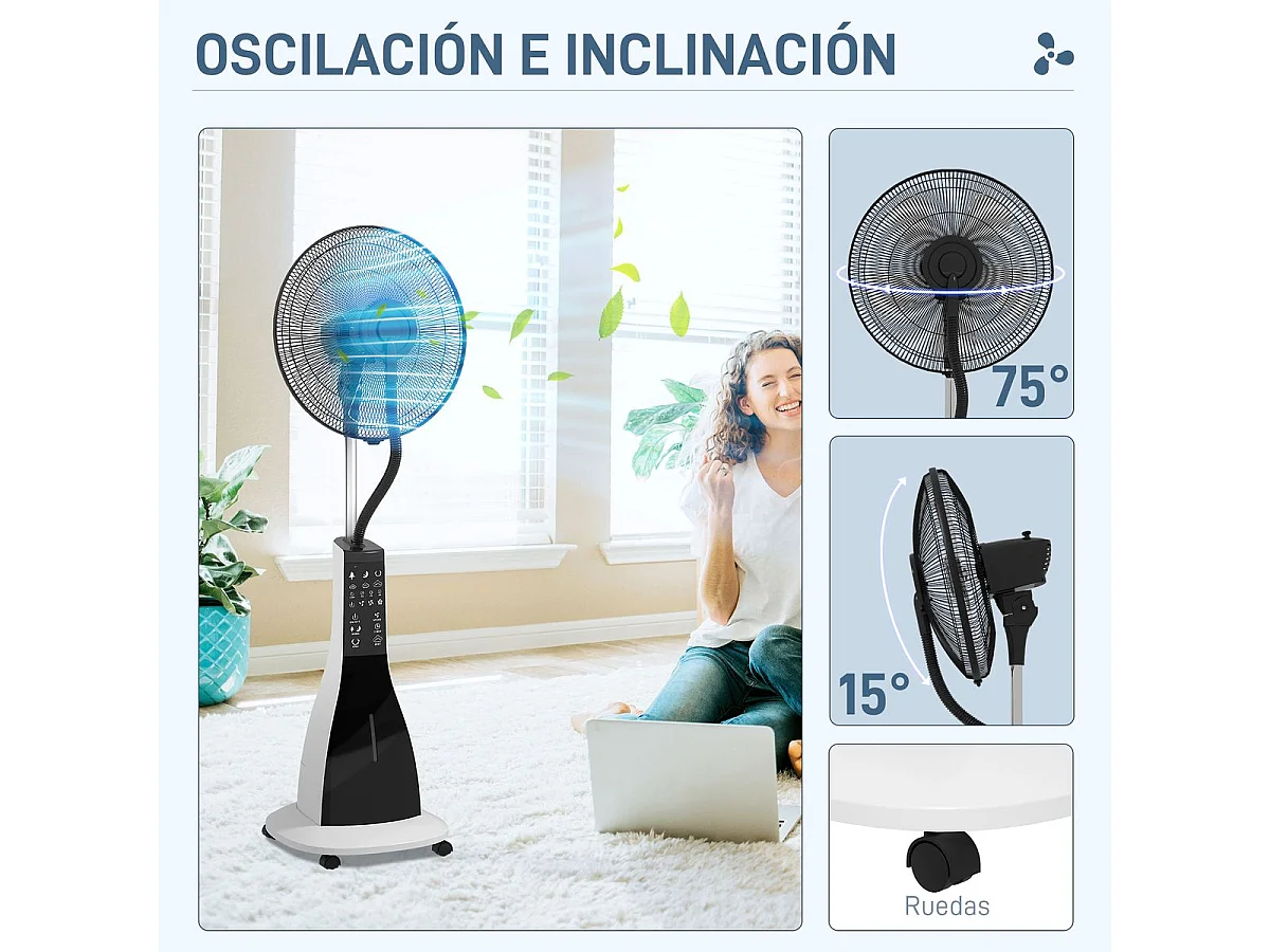 Ventilador nebulizador Big Homcom 90W 3 velocidades + 5 aspas blanco/negro 120 cm