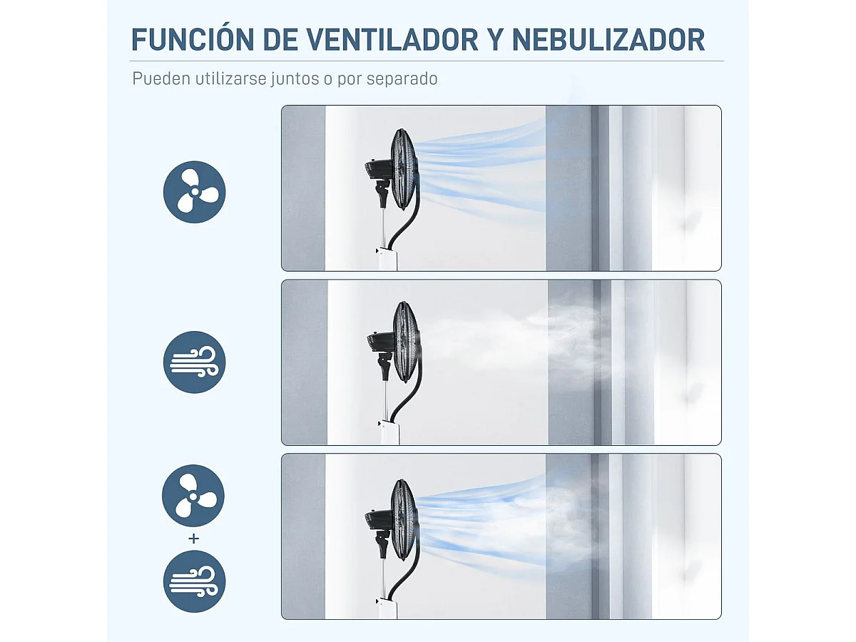 Ventilador nebulizador Big Homcom 90W 3 velocidades + 5 aspas blanco/negro 120 cm