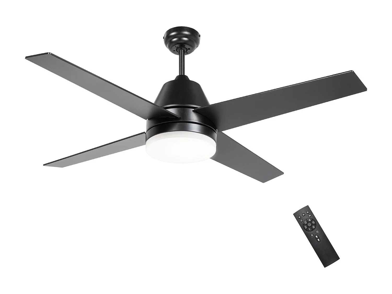 Ventoinha de Teto Silenciosa com Luz LED e Controle Remoto - 46W, 129 cm, 4 Lâminas Reversíveis para Quarto e Sala