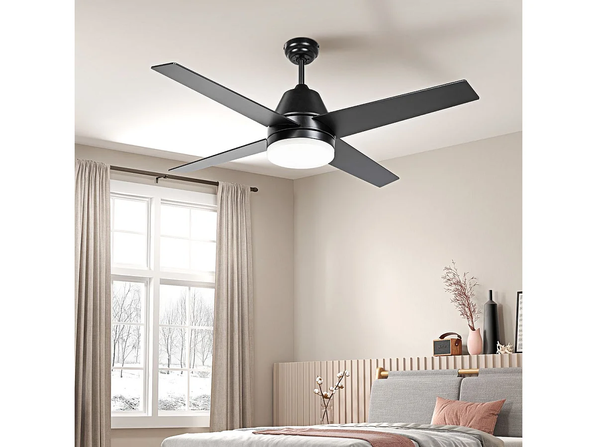 Ventoinha de Teto Silenciosa com Luz LED e Controle Remoto - 46W, 129 cm, 4 Lâminas Reversíveis para Quarto e Sala