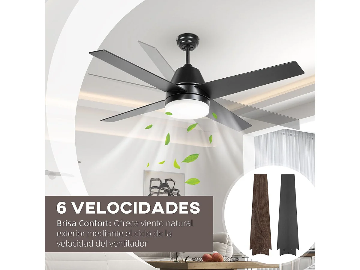 Ventoinha de Teto Silenciosa com Luz LED e Controle Remoto - 46W, 129 cm, 4 Lâminas Reversíveis para Quarto e Sala