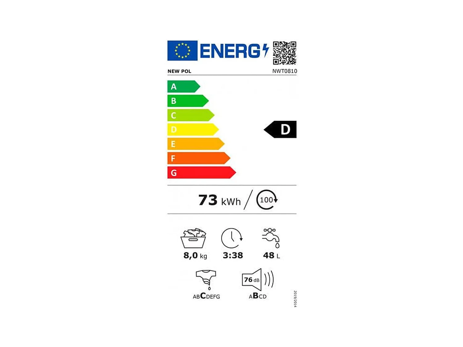 Lavadora carga frontal New Pol NWT0810 8Kg 1000 rpm D Blanco